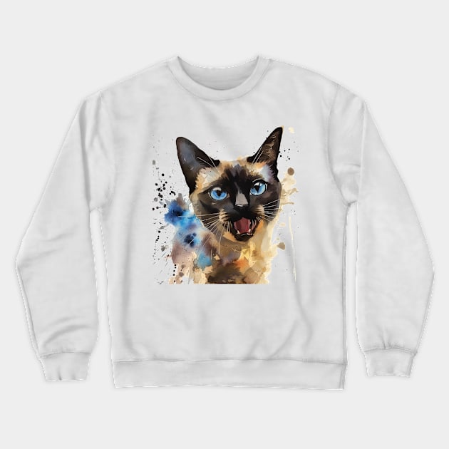 Siamese Cat Water Color Pop Art Design for Cat Lover Crewneck Sweatshirt by karishmamakeia